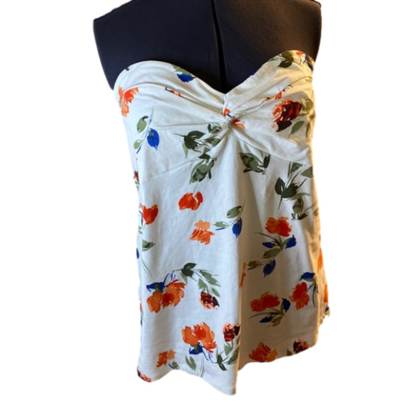 Torrid Strapless Floral Tank Top - White, Orange, and Blue - Picture 1 of 9